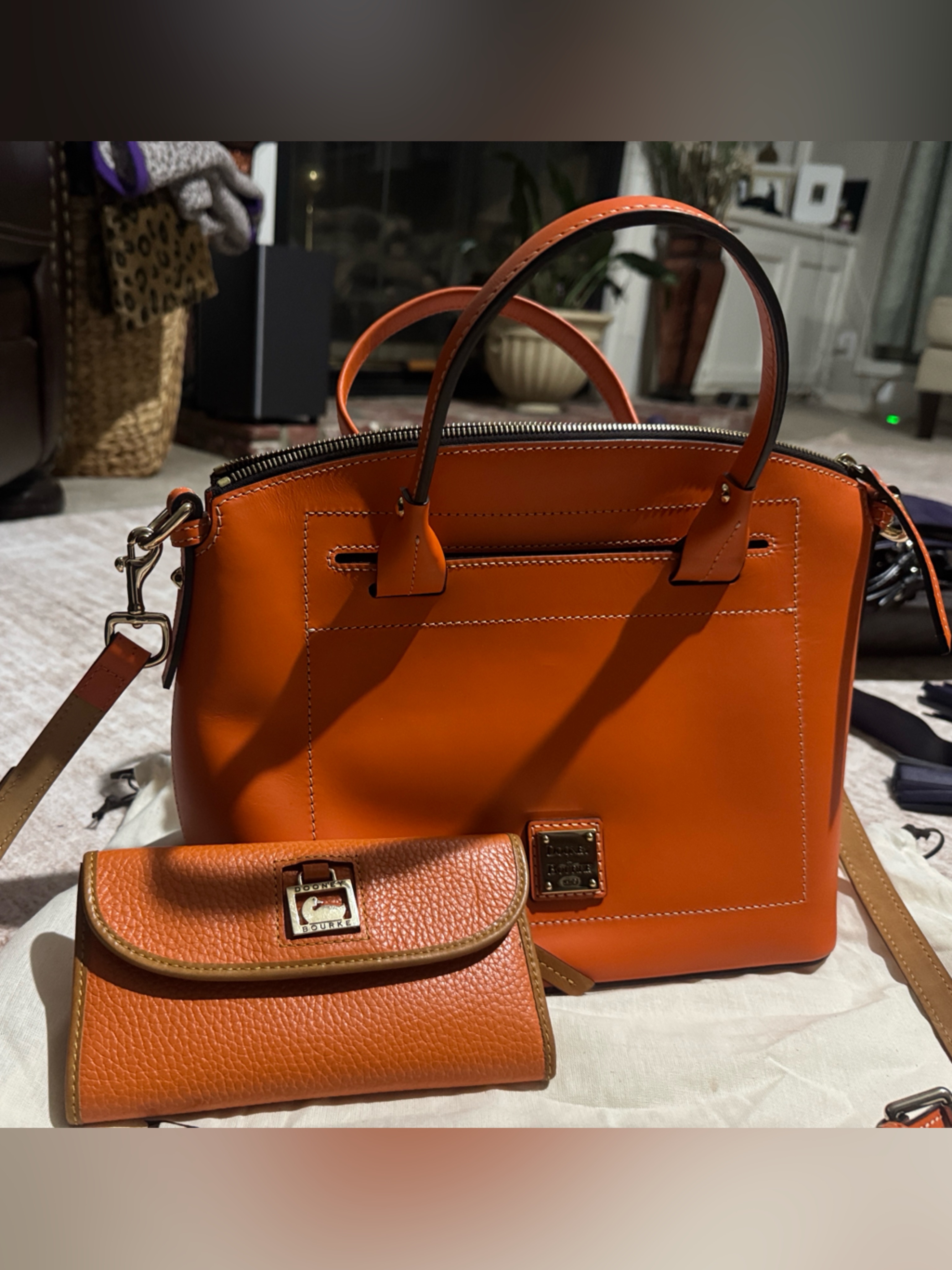 Dooney & Bourke Orange Leather Satchel With Matching Wallet
